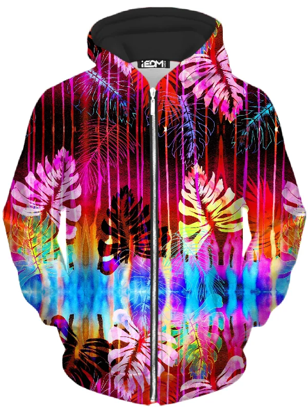 Fluorescent Jungle Unisex Zip-Up Hoodie Hoodie with Strings Custom Fit Adjustable