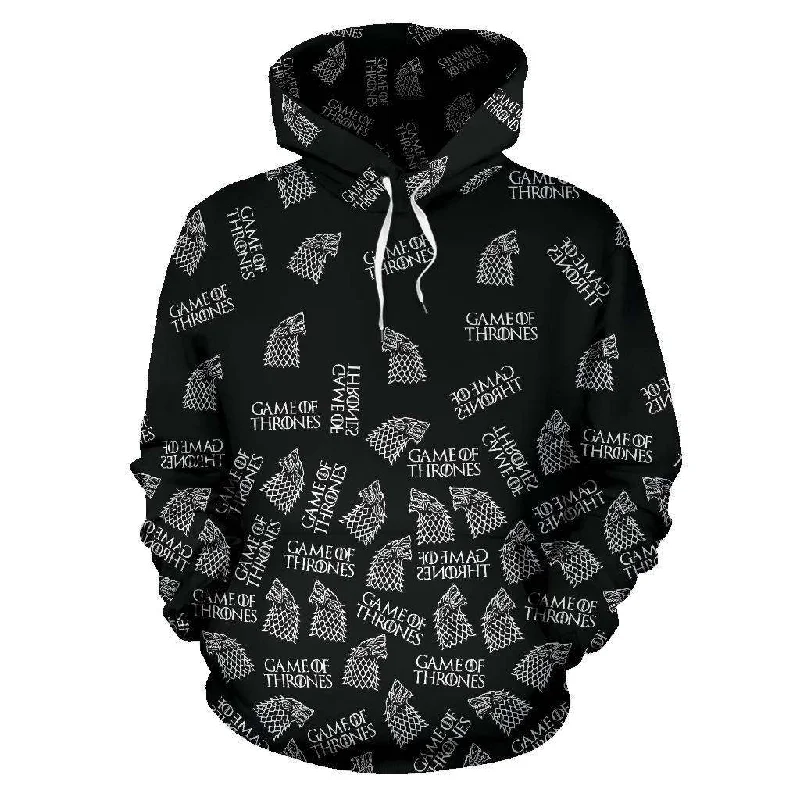 Game Of Thrones All Over Print Hoodie Hoodie with Raw Hem Edgy Unfinished