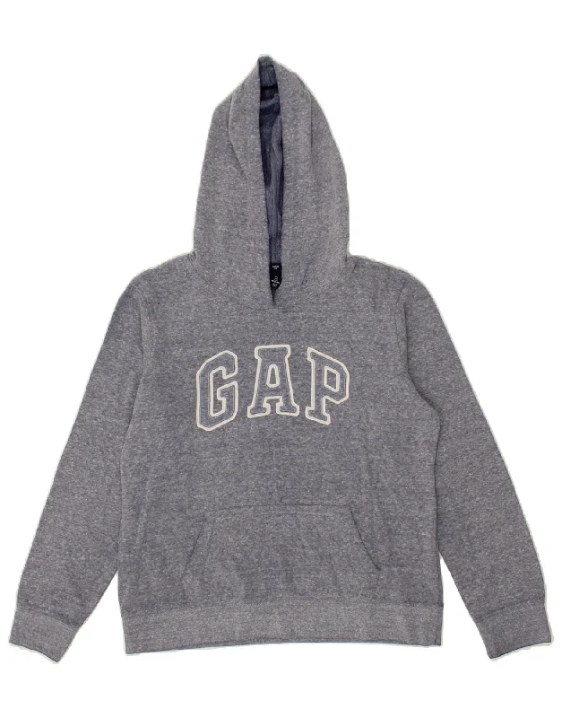 GAP Womens Oversized Graphic Hoodie Jumper UK 10 Small Navy Blue Flecked Hoodie with Half-Zip Sporty Casual