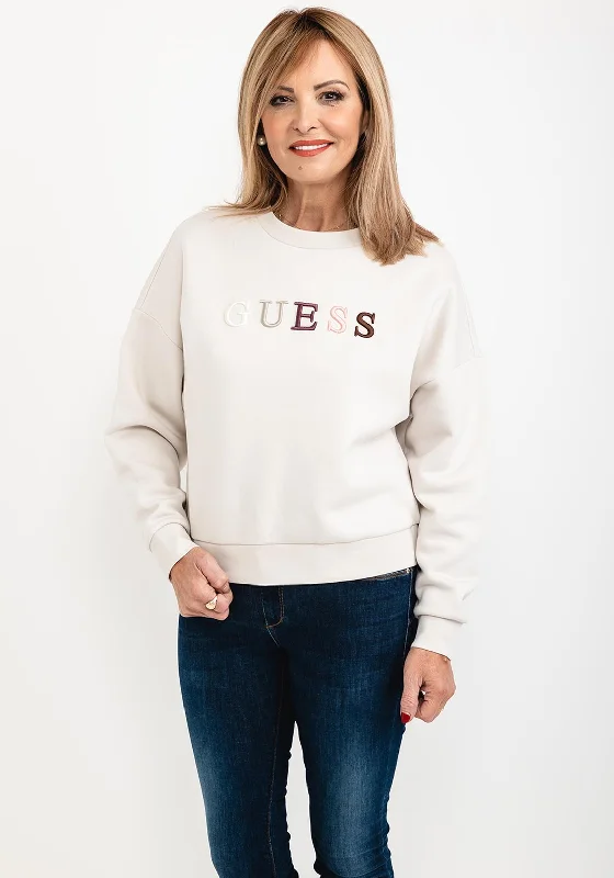 Guess Womens Ombre Logo Sweatshirt, Stone Graphic Hoodie Design Print