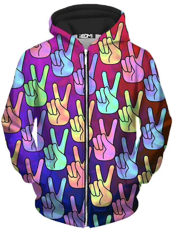 Hippy Trippy Unisex Zip-Up Hoodie Hoodie with Monochrome Minimalist Simple