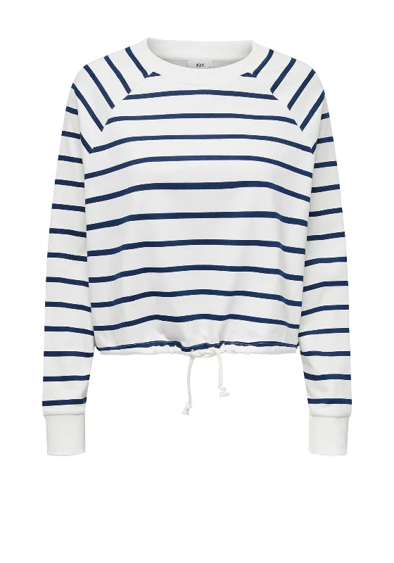 JDY Ivy Striped Sweatshirt, Cloud Dancer & Navy Hoodie with Fur Luxurious Winter
