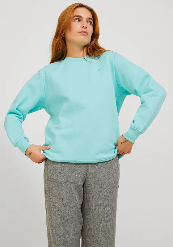 JJXX Abbie Crew Neck Sweatshirt, Aruba Blue Cotton Hoodie Fleece Lining Warmth
