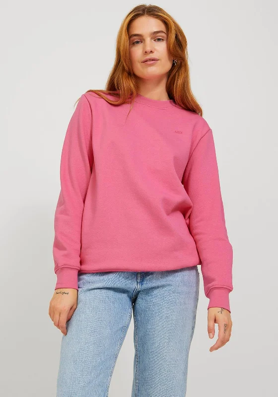 JJXX Abbie Crew Neck Sweatshirt, Carmine Rose Hoodie with Hem Frayed Vintage Worn