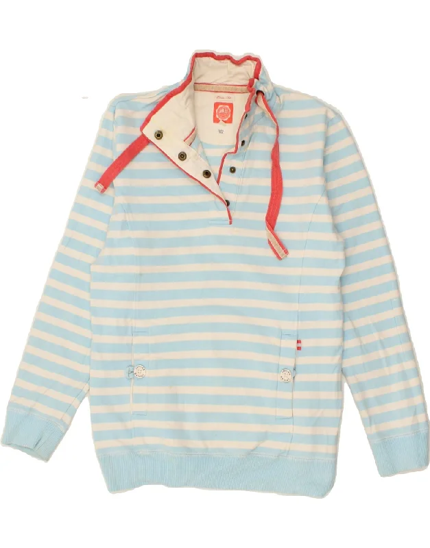 JOULES Womens Loose Fit Button Neck Sweatshirt Jumper UK 10 Small Blue Zip Hoodie Drawstring Kangaroo Pocket