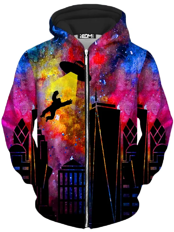 King Kong Abduction Unisex Zip-Up Hoodie Hoodie with Tied Waist Feminine Flattering