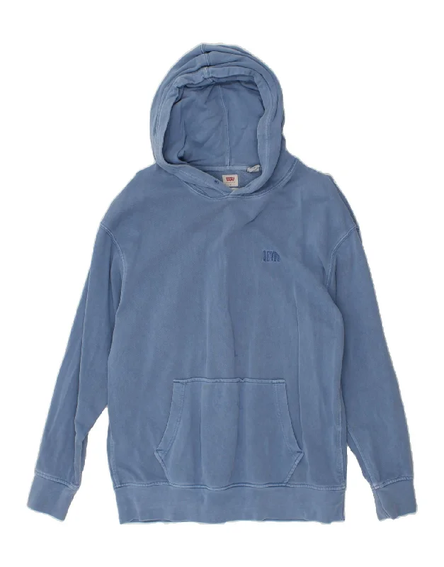 LEVI'S Mens Relaxed Fit Hoodie Jumper Large Blue Hoodie with Rhinestones Sparkly Elegant