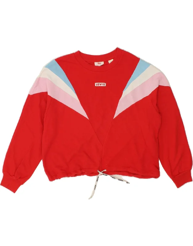 LEVI'S Womens Crop Oversized Sweatshirt Jumper UK 14 Medium Red Hoodie with Back Slit Movement Comfort