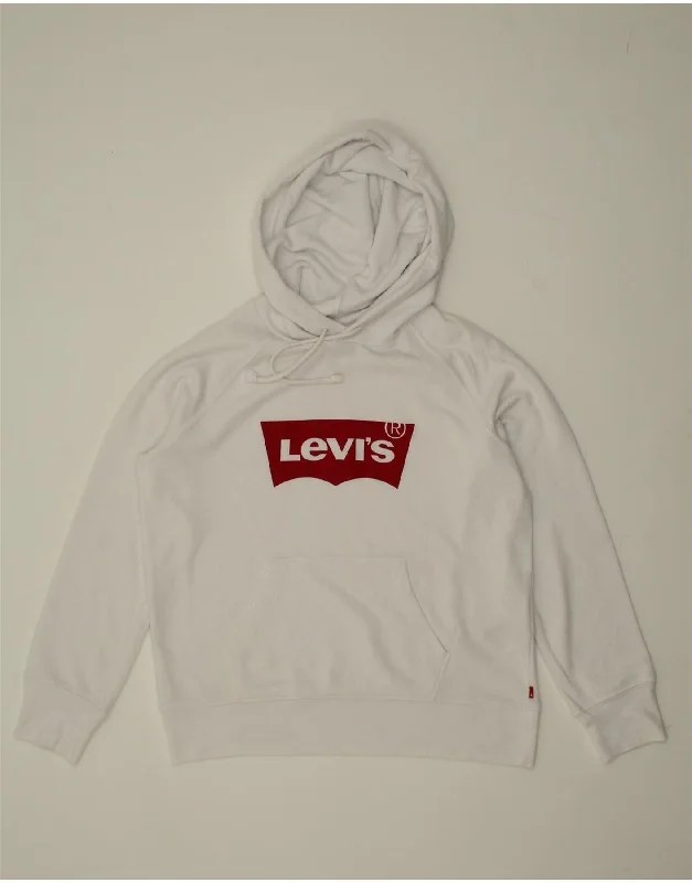 LEVI'S Womens Oversized Graphic Hoodie Jumper UK 6 XS White Cotton Hoodie with Lace Feminine Delicate