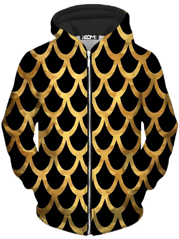 Mermaid Scales Gold Unisex Zip-Up Hoodie Hoodie with Distressed Vintage Worn