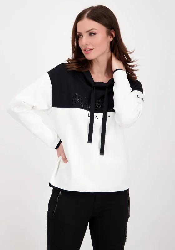 Monari Colour Block Cowl Sweatshirt, Black & White Hoodie with Button Placket Classic Preppy