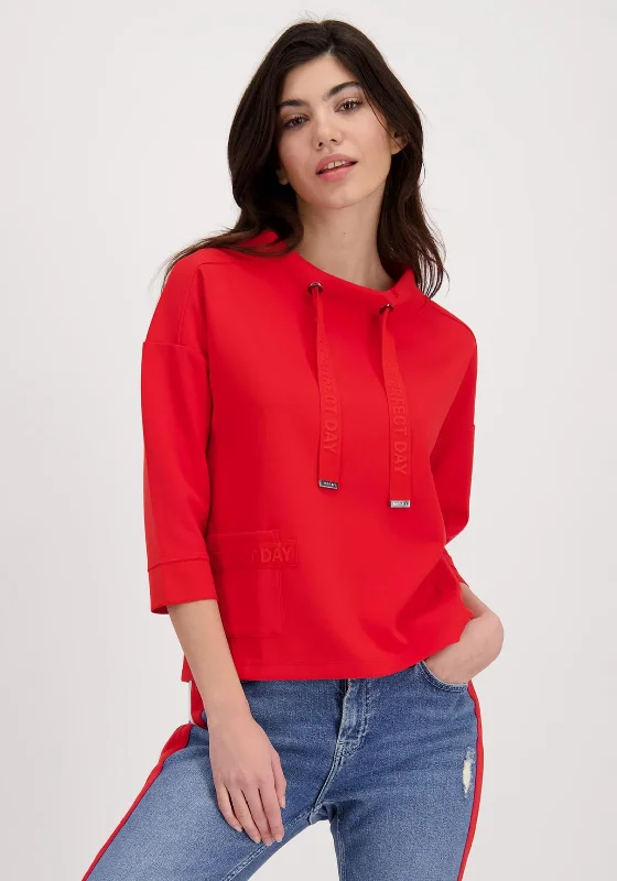 Monari Cowl Neck Sweatshirt, Red Hoodie with Half-Zip Sporty Casual