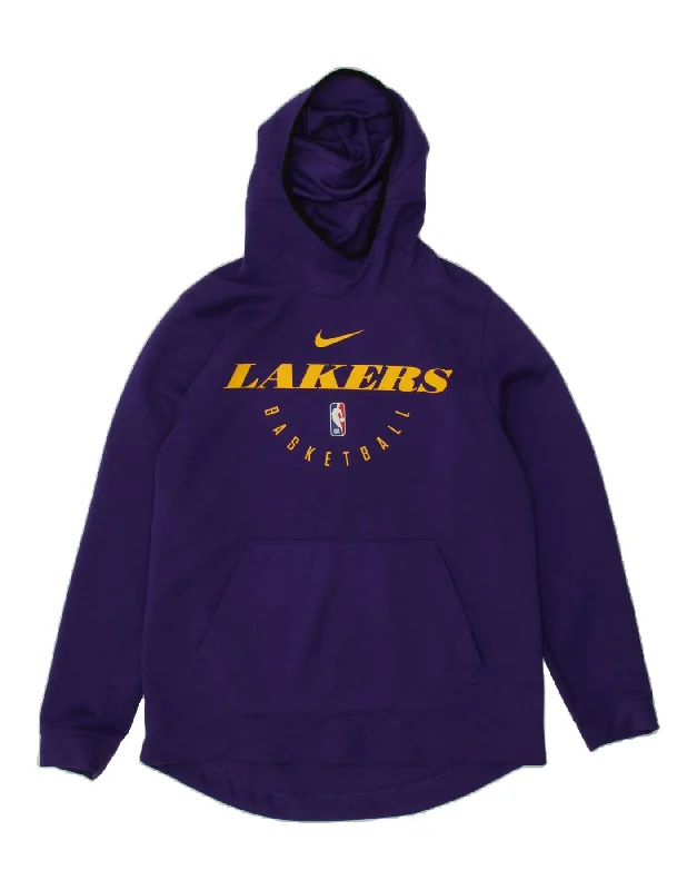 NIKE Mens Lakers Graphic Hoodie Jumper Large Purple Polyester Hoodie with Elastic Waist Stretchable Comfortable