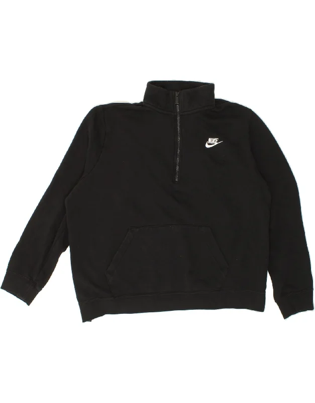 NIKE Womens Oversized Zip Neck Sweatshirt Jumper UK 18 XL Black Cotton Hoodie with Cropped Fit Short Trendy