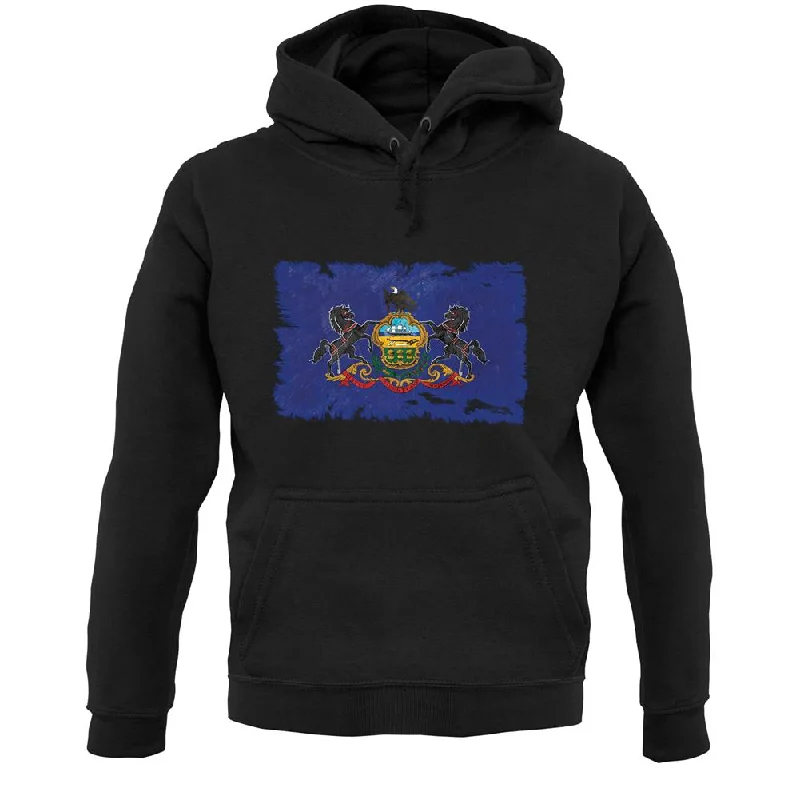 Pennsylvania Grunge Style Flag Unisex Hoodie Hoodie with Hem Patch Decorative Personalized