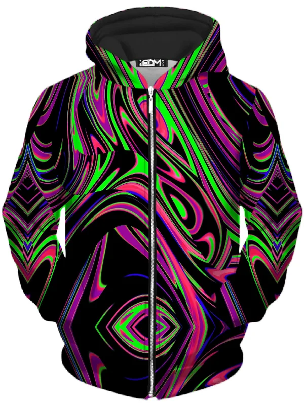 Pink and Green Blackout Drip Unisex Zip-Up Hoodie Hoodie with Relaxed Fit Easy Casual