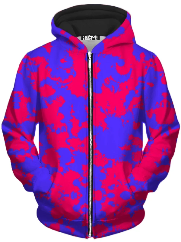 Pink and Violet Paint Splatter Unisex Zip-Up Hoodie Hoodie with Drop Shoulder Relaxed Streetwear