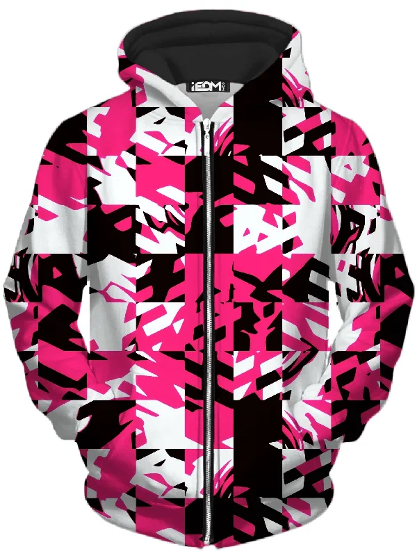 Pink Digital Unisex Zip-Up Hoodie Hoodie with Batwing Sleeves Loose Dramatic