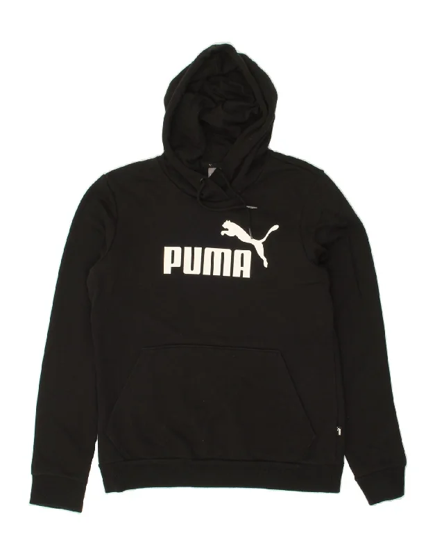 PUMA Womens Graphic Hoodie Jumper UK 12 Medium Black Cotton Hoodie with Toggle Buttons Decorative Unique