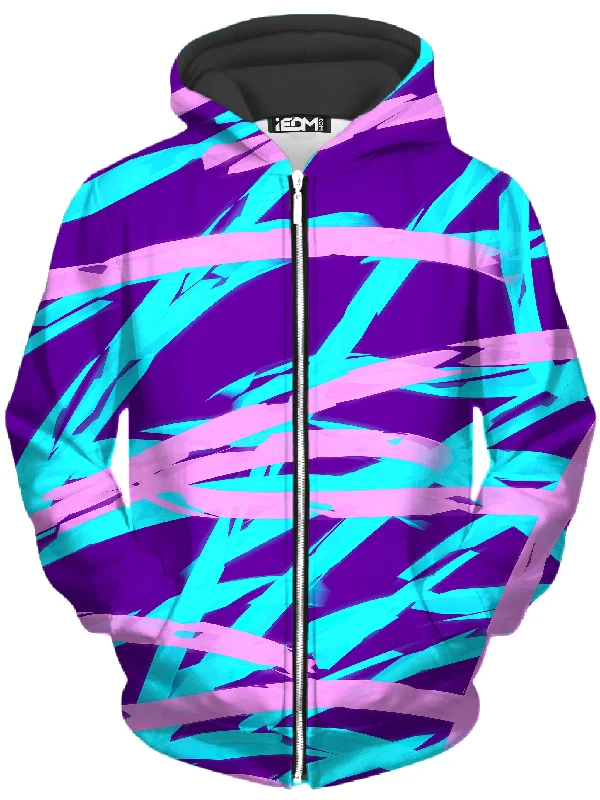 Purple and Blue Rave Abstract Unisex Zip-Up Hoodie Hoodie with Illustration Artistic Creative
