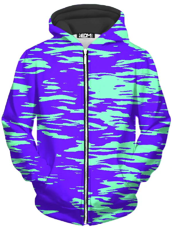 Purple Mint Rave Zebra Stripe Unisex Zip-Up Hoodie Hoodie with Rhinestones Sparkly Elegant