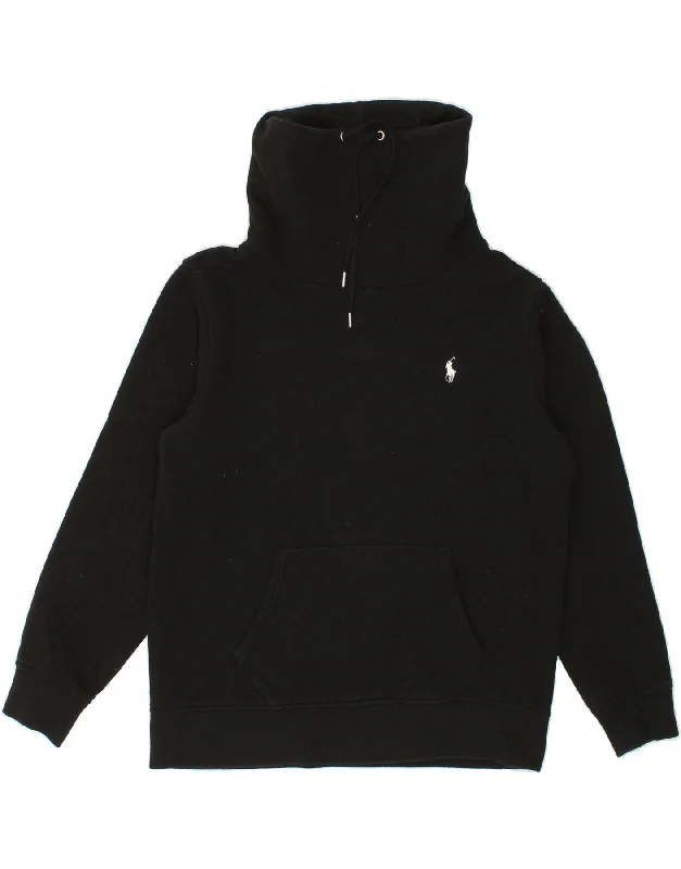 RALPH LAUREN Womens Roll Neck Sweatshirt Jumper UK 14 Medium Black Cotton Hoodie with Rolled Sleeves Casual Relaxed