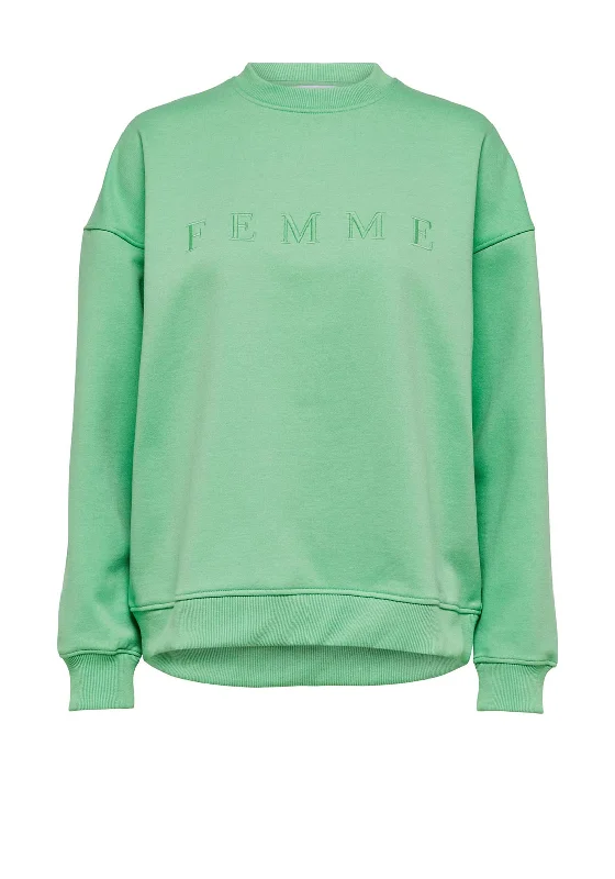 Selected Femme Joelle Embroidered Sweatshirt, Absinthe Green Hoodie with Turtle Neck Cozy Winter