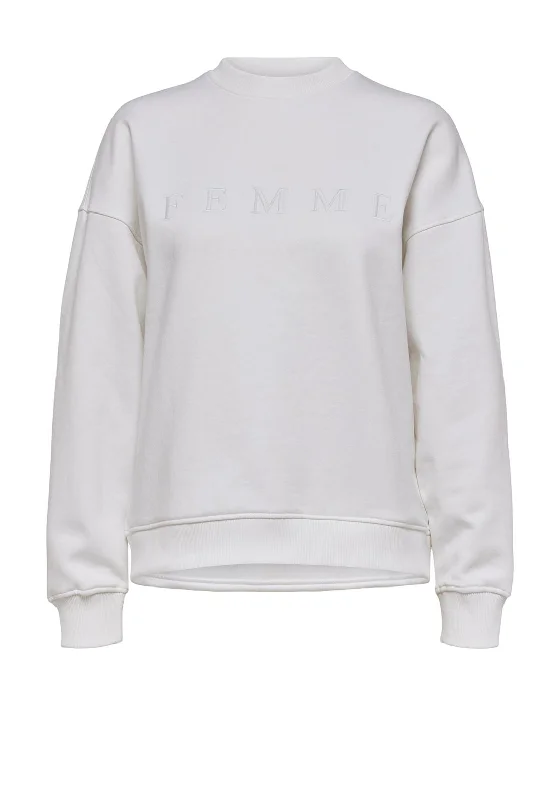 Selected Femme Joelle Embroidered Sweatshirt, Snow White Hoodie with Mock Neck Collared Structured