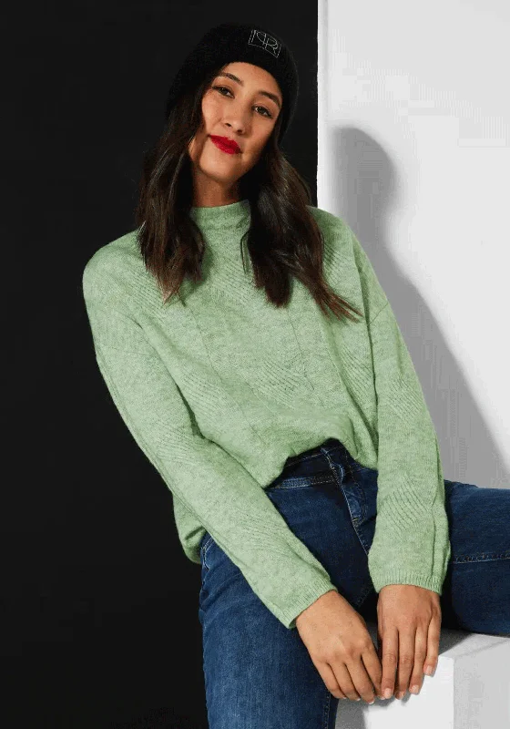 Street One Cable Knit Sweatshirt, Clary Mint Hoodie with Contrast Stitching Detailed Premium