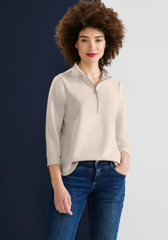 Street One Soft Half Zip Sweatshirt, Stone Hoodie with Cropped Fit Short Trendy