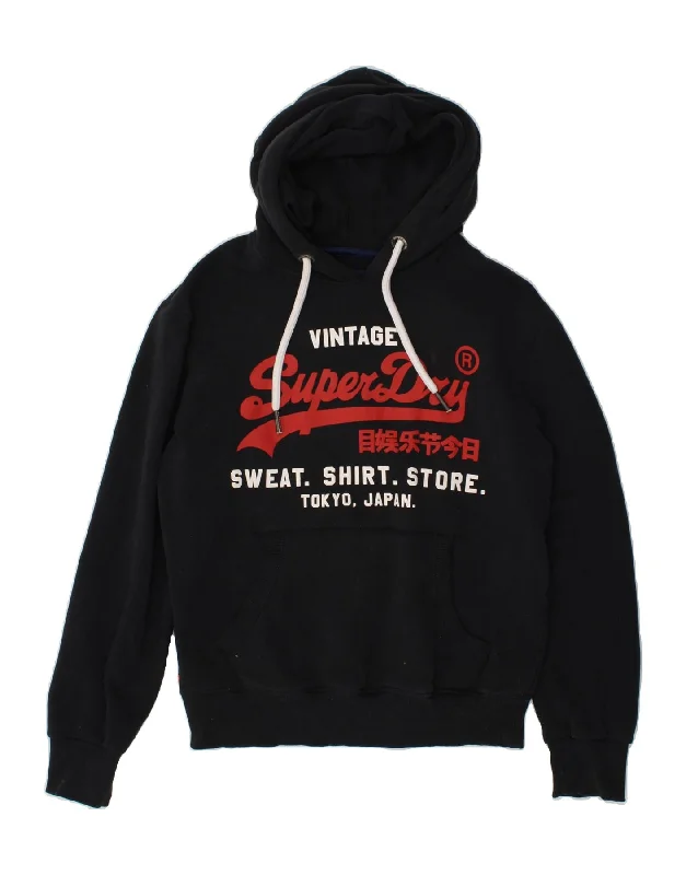 SUPERDRY Mens Tokyo Graphic Hoodie Jumper Medium Navy Blue Cotton Hoodie with Pocket Utility Practical