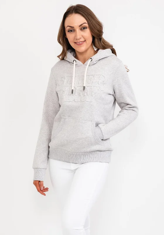 Superdry Womens Embossed Hoodie, Glacier Grey Hoodie with Hem Elastic Stretchable Comfortable