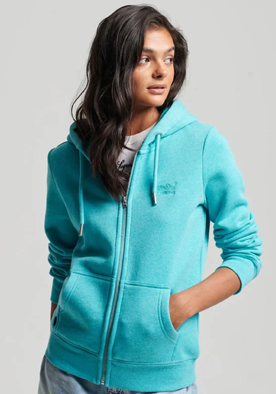 Superdry Womens Vintage Logo Full Zip Hoodie, Aqua Shore Hoodie with Camouflage Military Edgy