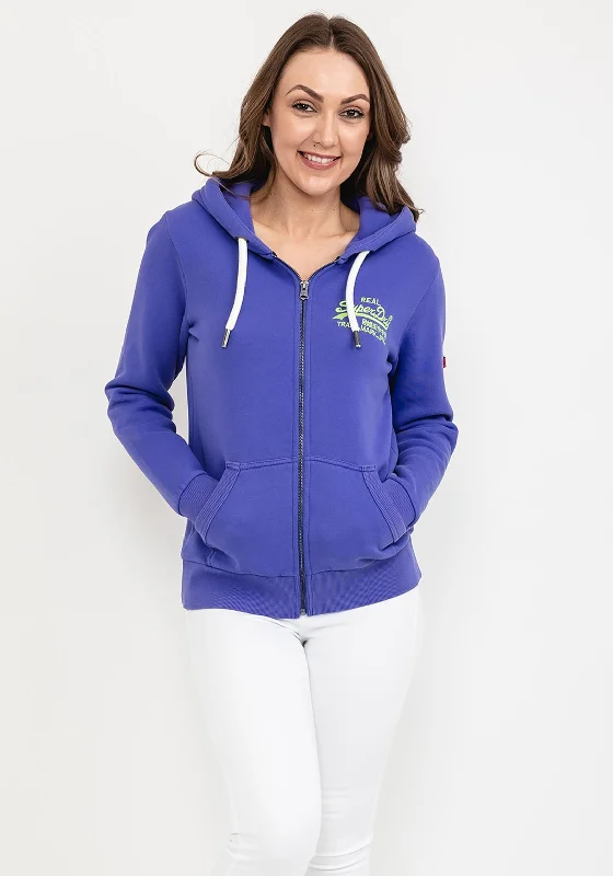 Superdry Womens Full Zip Hoodie, Malibu Purple Cotton Hoodie Fleece Lining Warmth