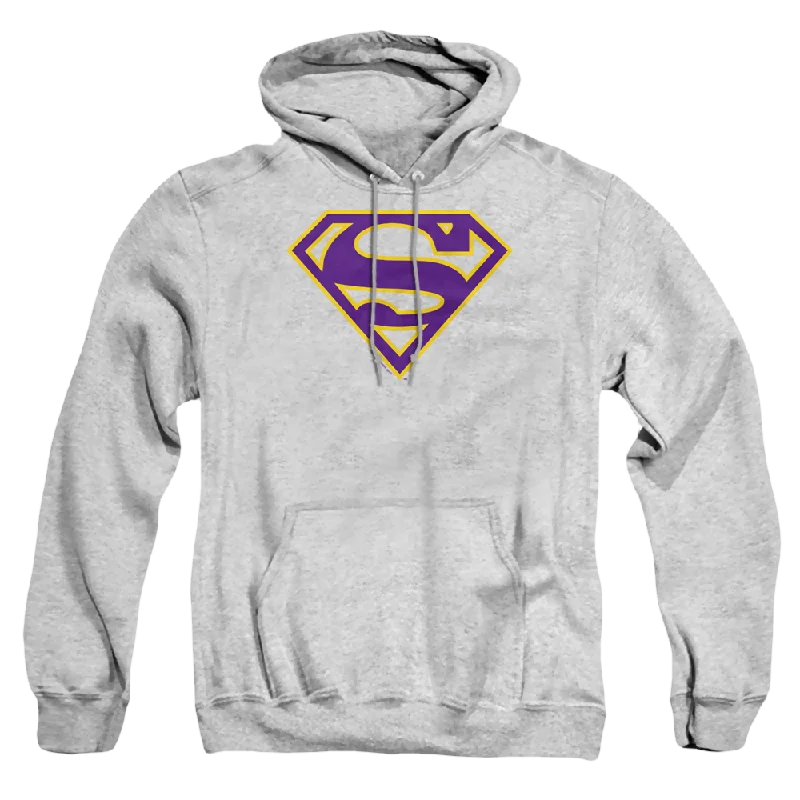 Superman Purple & Gold Shield - Pullover Hoodie Over Sleeve Pullover