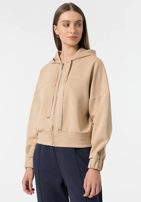 Tiffosi Lagoa Full Zip Hoodie, Tan Hoodie with Ribbed Hem Stretchable Secure