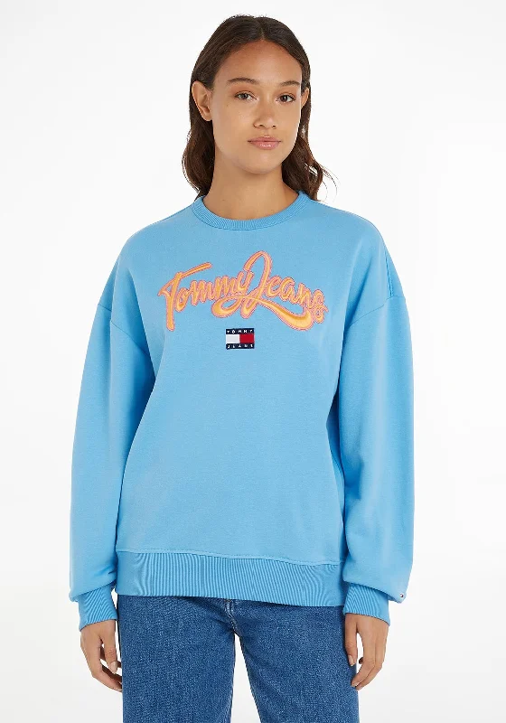 Tommy Jeans Womens Pop Crew Neck Sweatshirt, Skysail Hoodie with Strings Custom Fit Adjustable