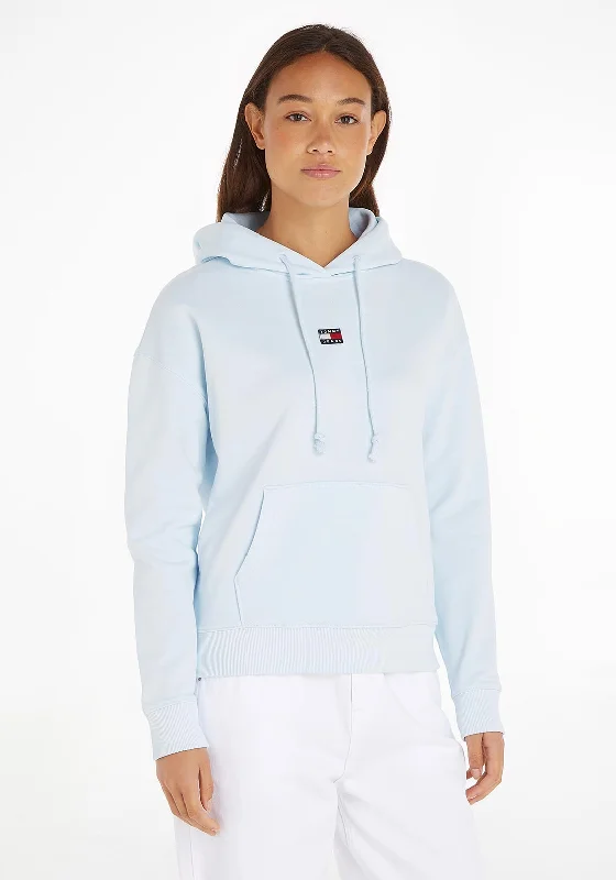 Tommy Jeans Womens Centre Badge Hoodie, Shimmering Blue Hoodie with Pastel Soft Subtle