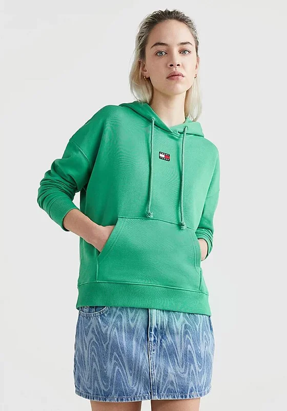 Tommy Jeans Womens Centre Badge Hoodie, Coastal Green Hoodie with Magnetic Closure Innovative Modern