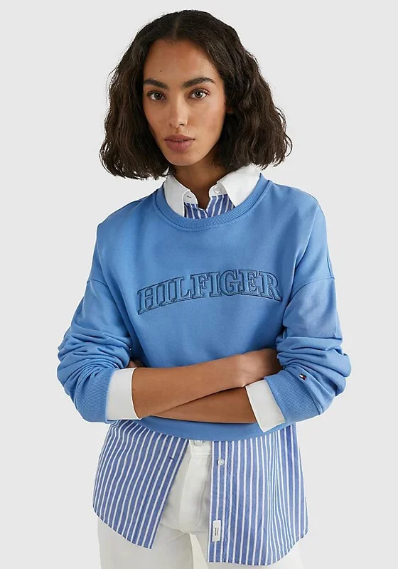 Tommy Hilfiger Womens Tonal Sweatshirt, Sky Cloud Hoodie with Front Slit Layering Stylish
