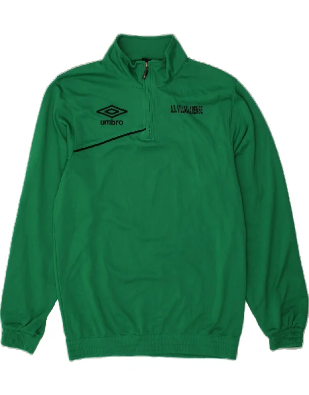 UMBRO Mens Graphic Zip Neck Sweatshirt Jumper Medium Green Polyester Hoodie with High-Low Hem Asymmetrical Trendy
