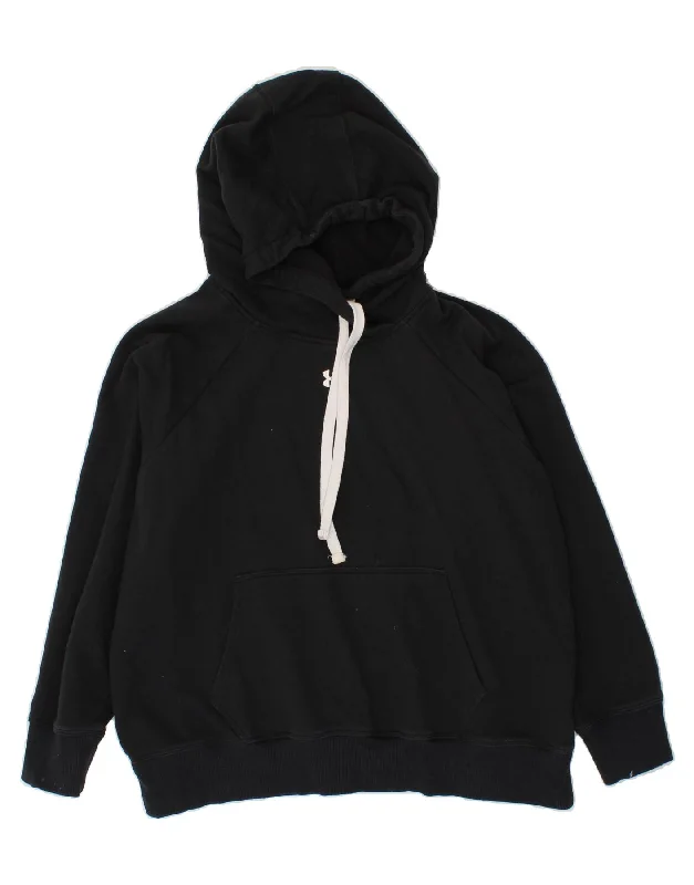 UNDER ARMOUR Mens Hoodie Jumper Large Black Cotton Hoodie with Side Slits Relaxed Casual