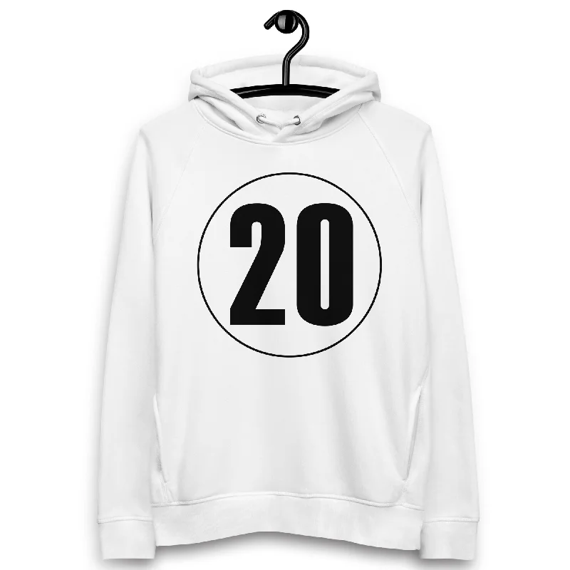 Unisex pullover hoodie: Black on White 20 Blouson Sleeve Pullover