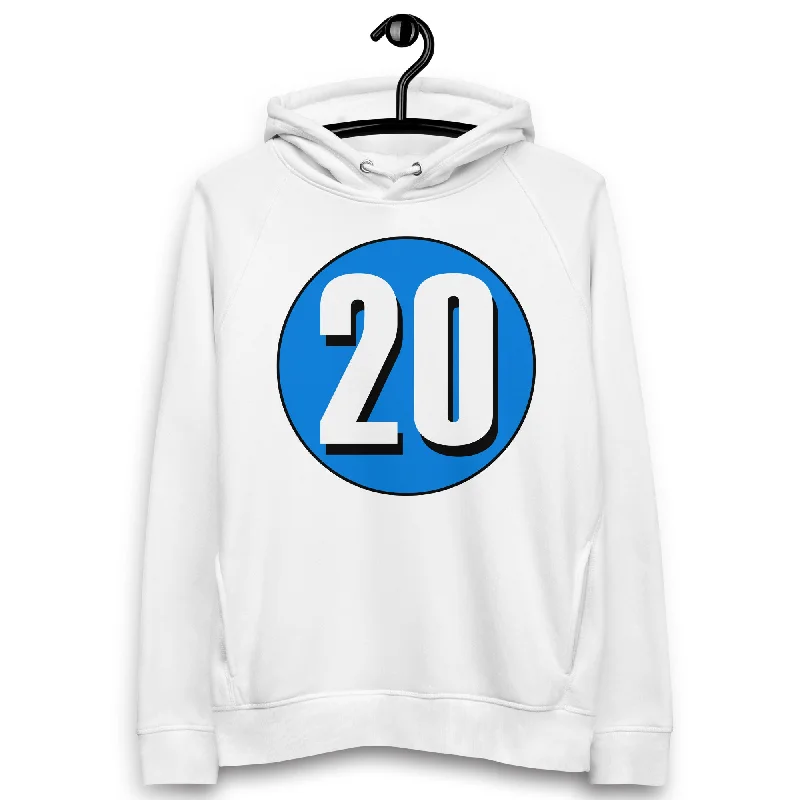 Unisex pullover hoodie: White on Blue 20 Lantern Sleeve Elegant