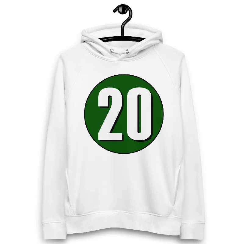 Unisex pullover hoodie: White on Hunter Green 20 Over Sleeve Pullover