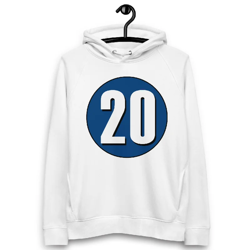 Unisex pullover hoodie: White on Navy Blue 20 Wrist Length Sleeve
