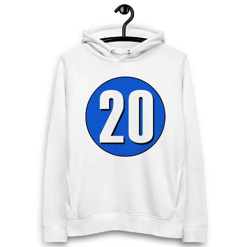 Unisex pullover hoodie: White on Periwinkle 20 Crew Neck Wool