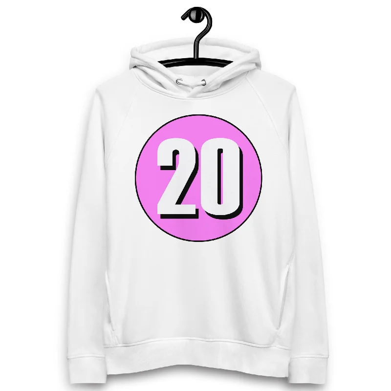 Unisex pullover hoodie: White on Pink 20 Kimono Neck Pullover
