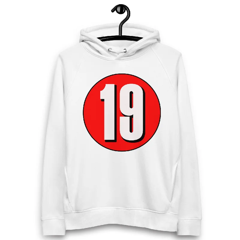 Unisex pullover hoodie: White on Red 19 Seamless Knit Pullover