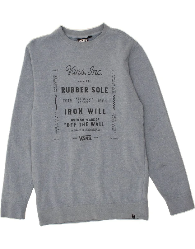 VANS Mens Graphic Sweatshirt Jumper Medium Blue Cotton Hoodie with Elastic Cuffs Stretchable Comfortable